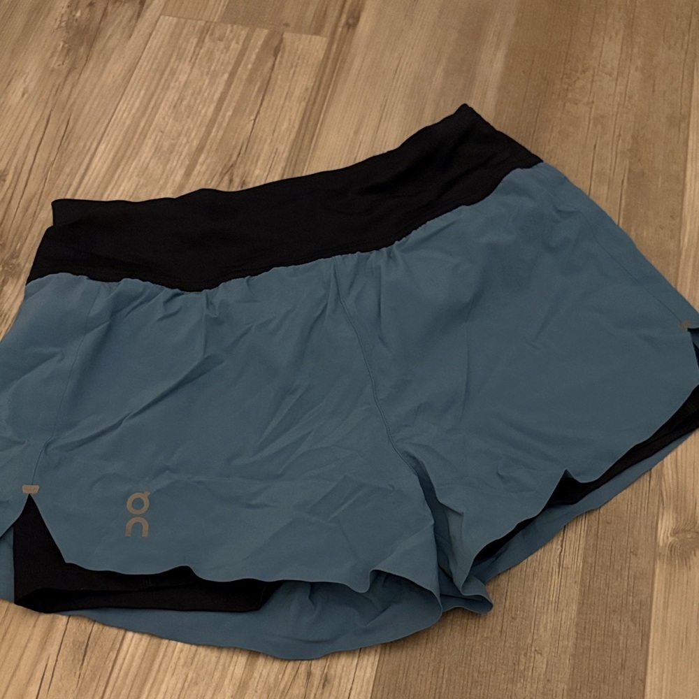 On Running Teal-Blue Women's Athletic Shorts with Black Waistband